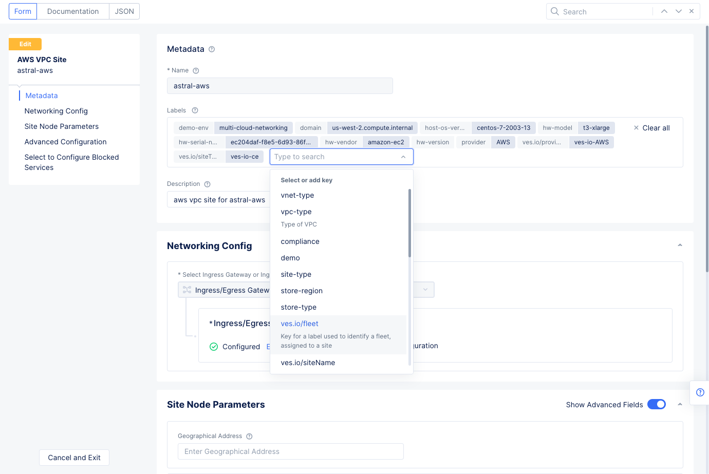 Figure: Add Fleet Label to Site