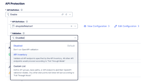 Figure: API Definition Validation Choices