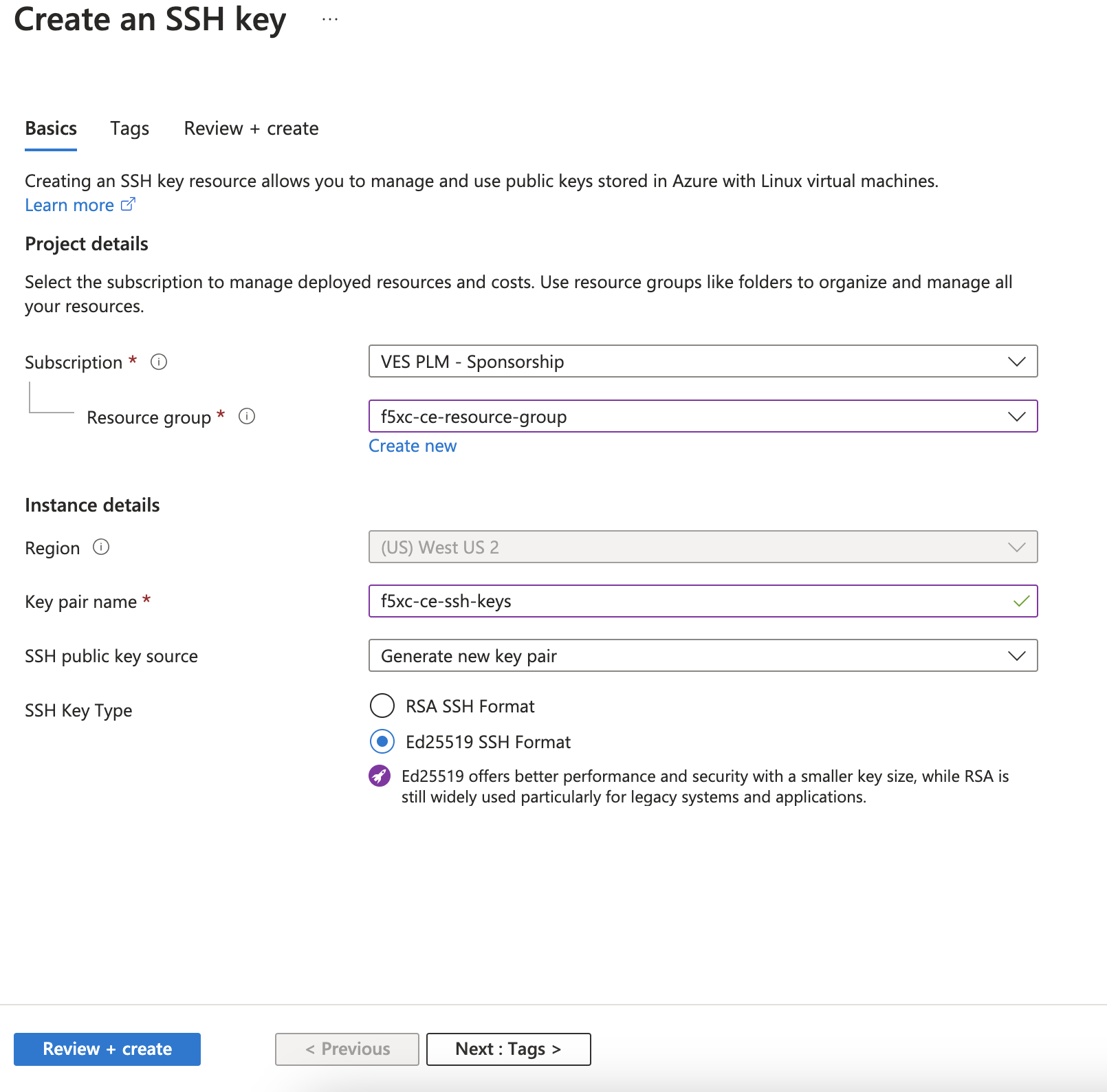 Figure: Create SSH Key Pairs