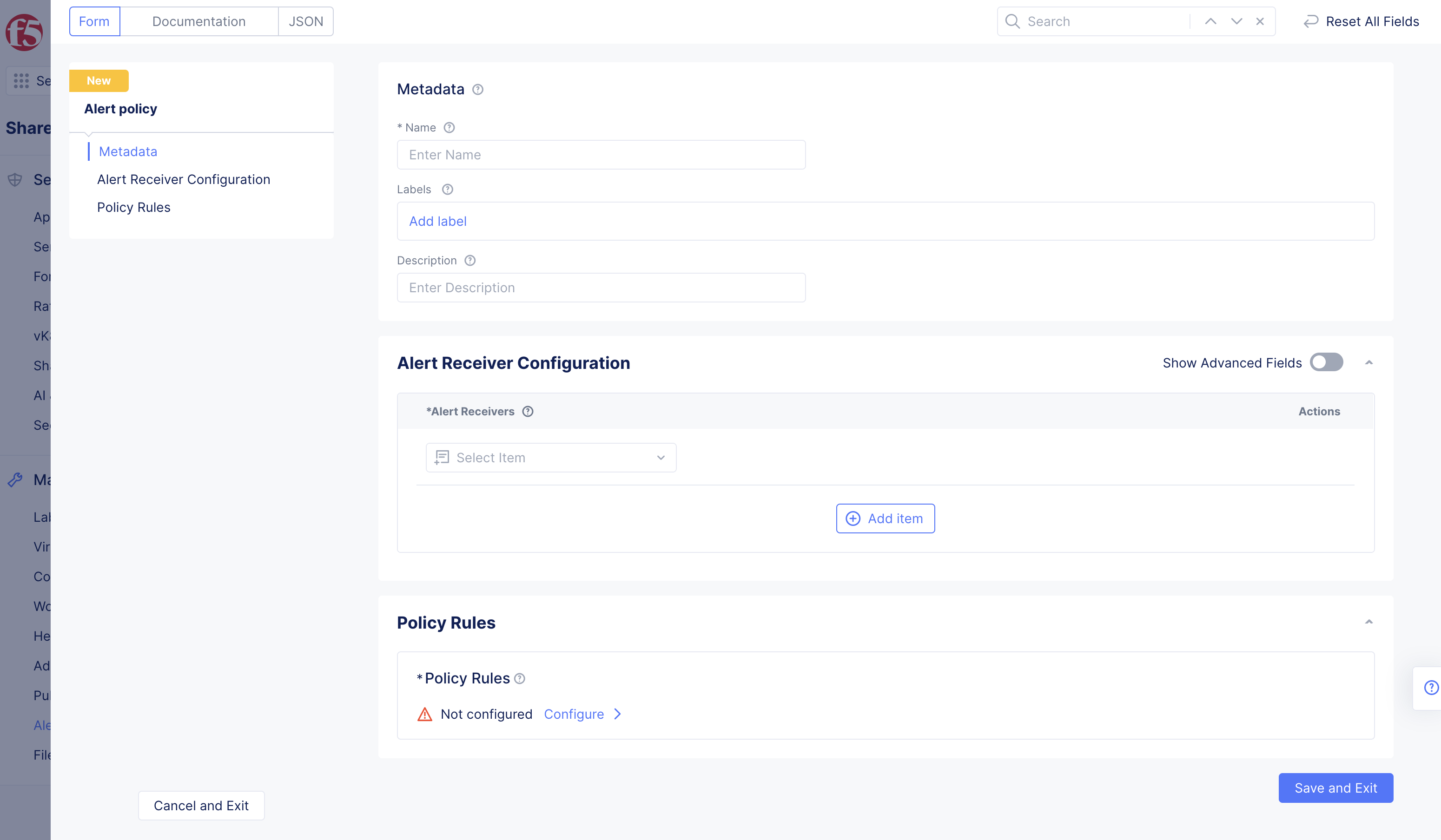 Figure: Alert Policy Receiver Configuration