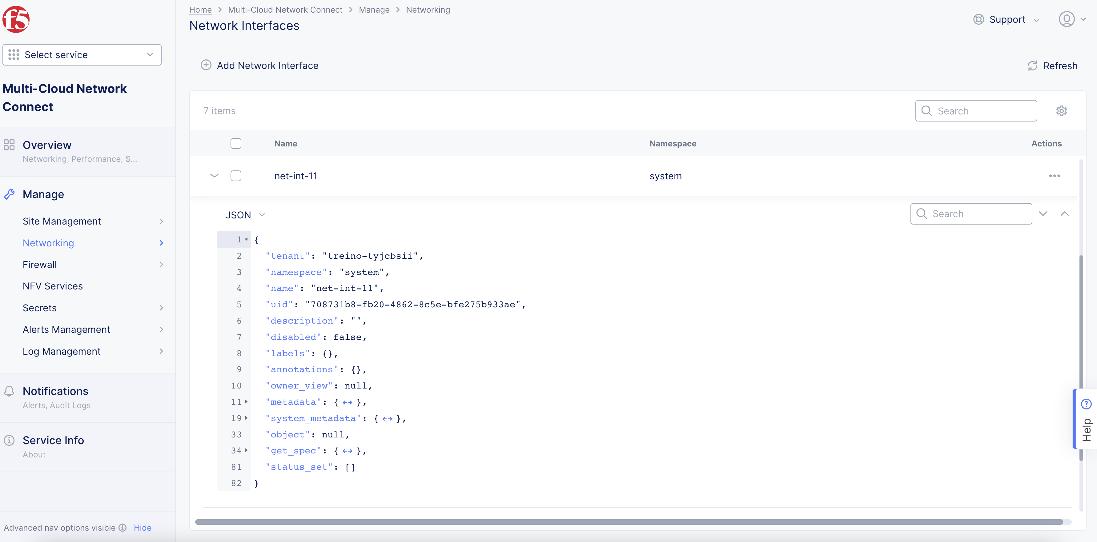 Figure: View Network Interface Object Information