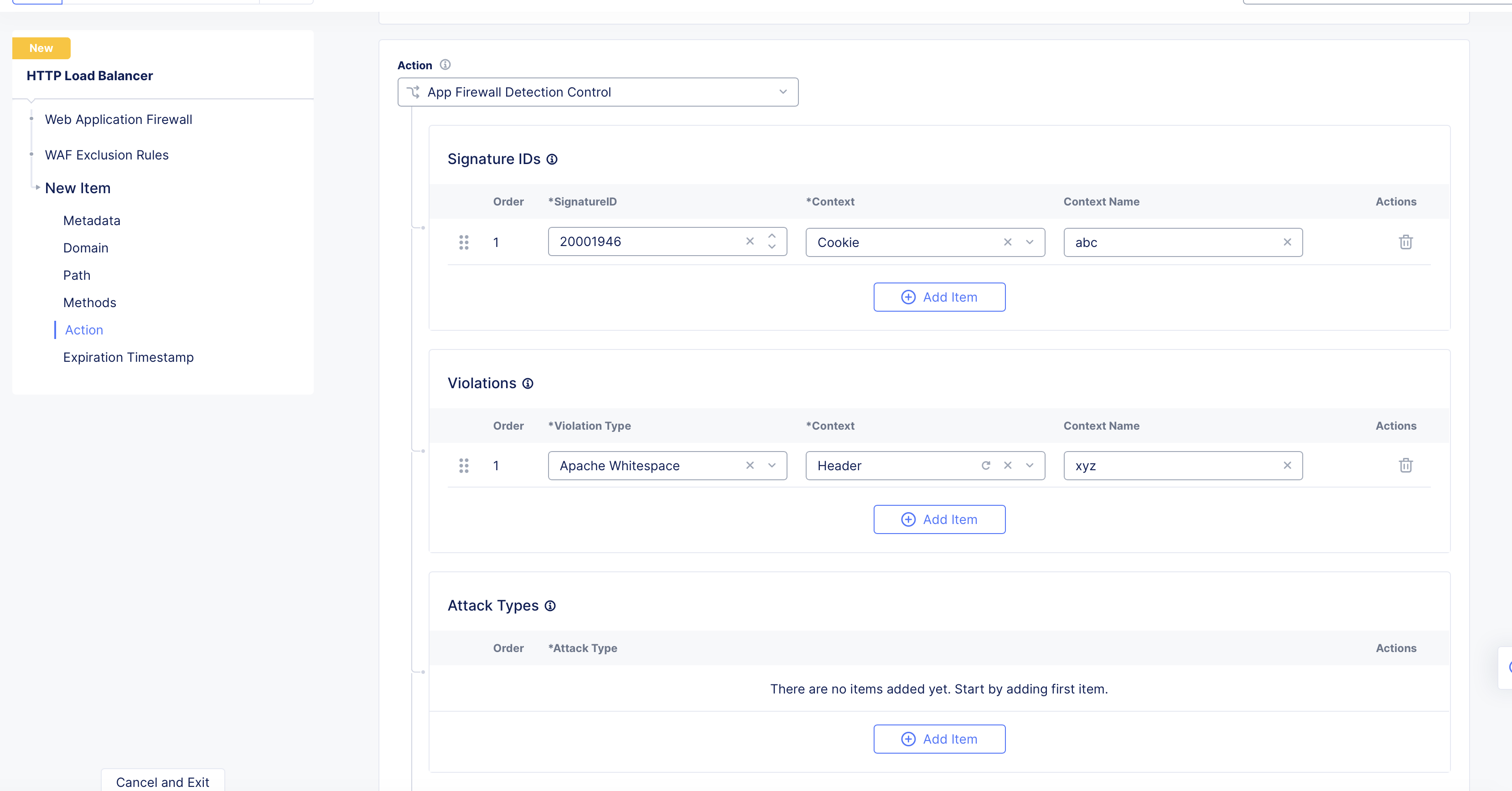 Figure: Match Criteria for WAF Exclusion