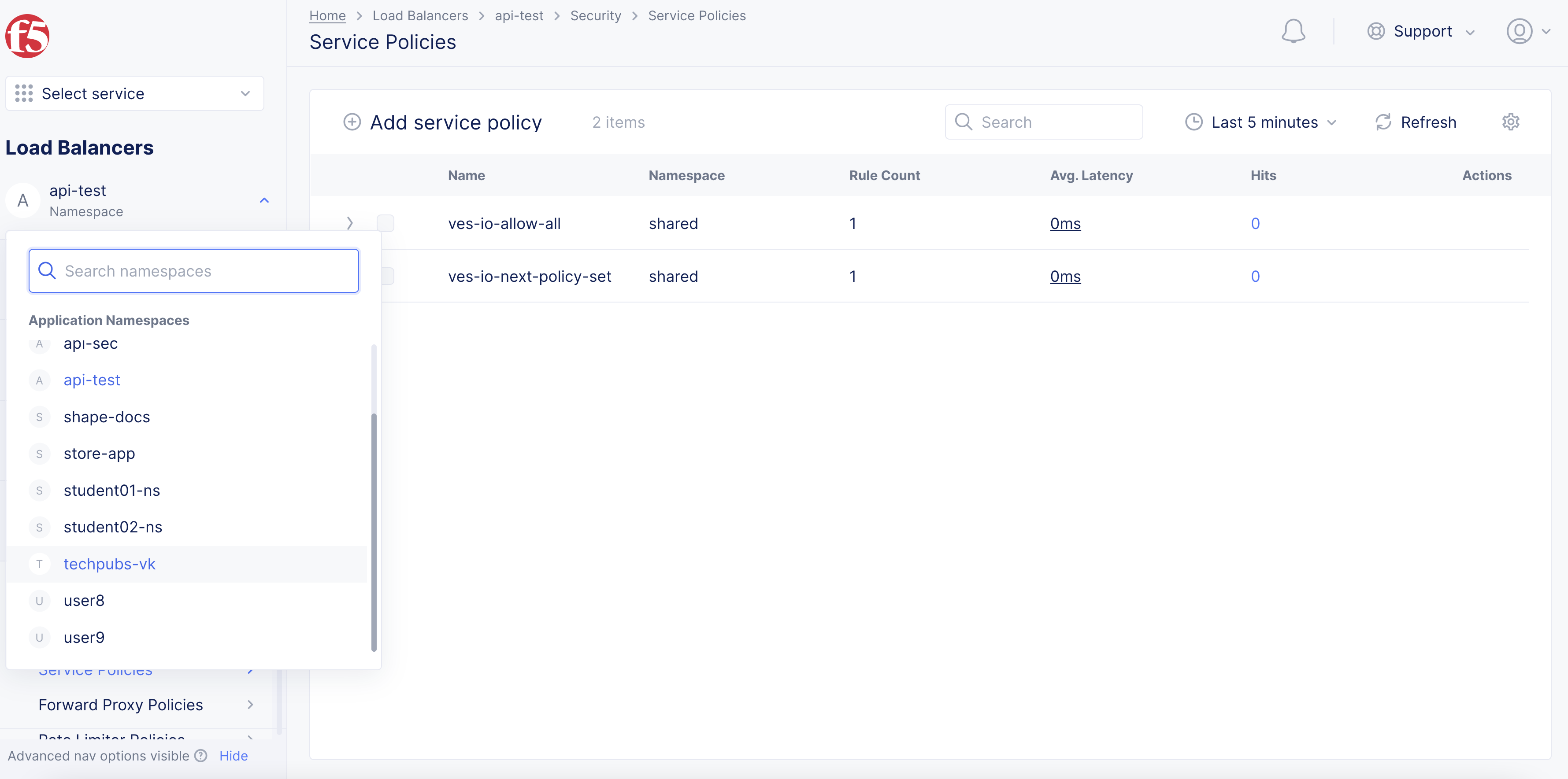 Figure: Application Namespace Selection