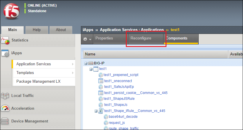 Figure: BIG-IP iApp Reconfigure